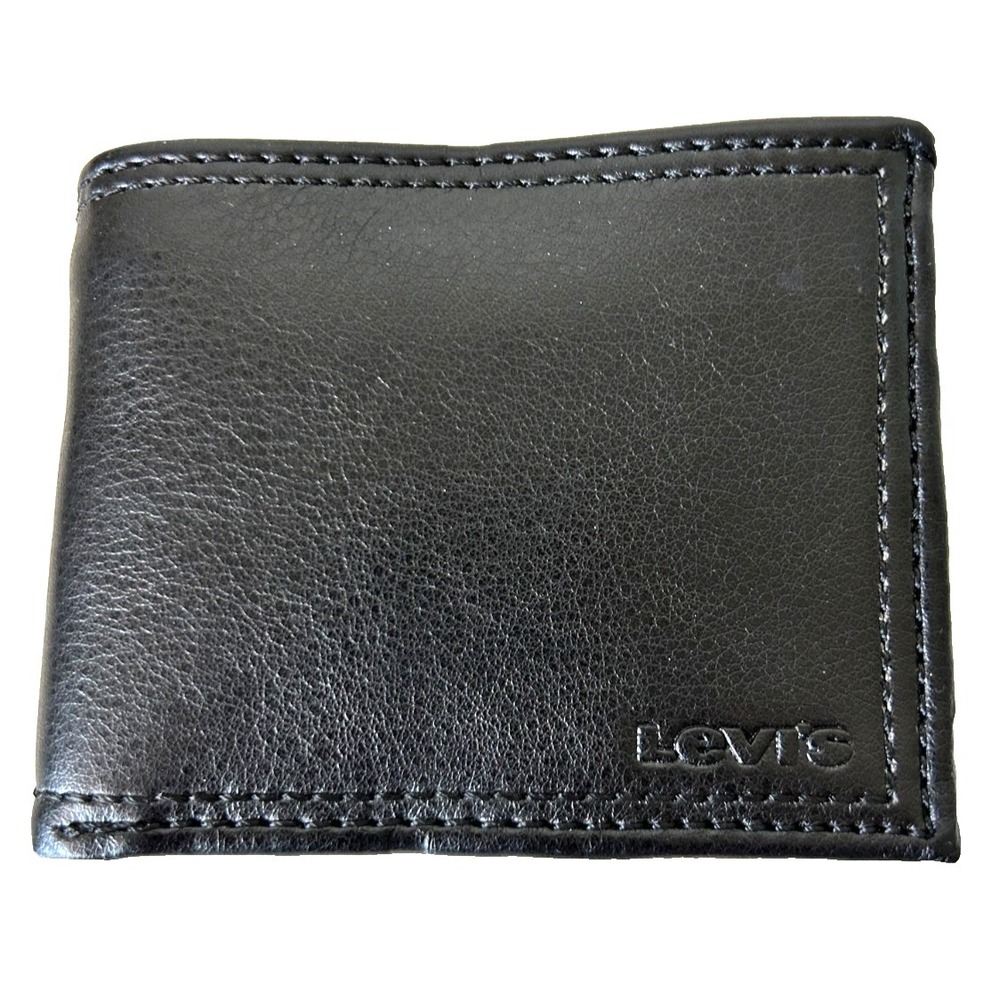 New Levi's Men's Black Leather Bifold Wallet RFID Blocking ID Window Pocket Book